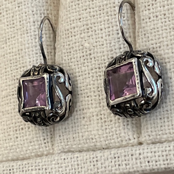 Sterling silver amethyst stone earrings - Picture 4 of 7